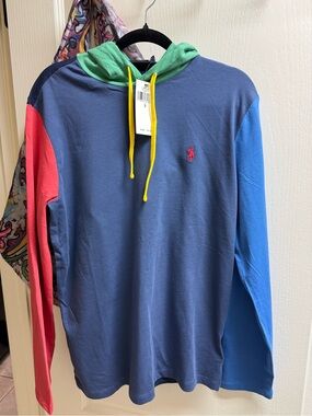 Polo by Ralph Lauren Men’s Colorblock Hooded Long-Sleeve Shirt - Blue/Red/Green